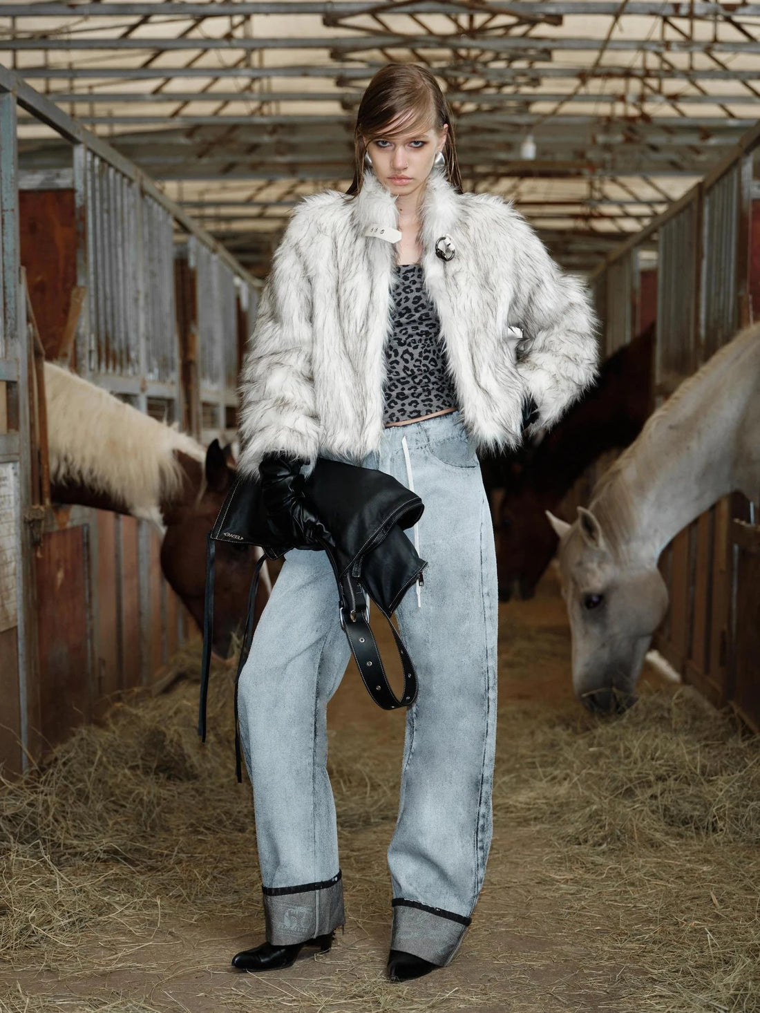 2th Desire Warm Thick Faux Fur Patchwork Vintage Stand Collar Zipper Women Cropped Jacket