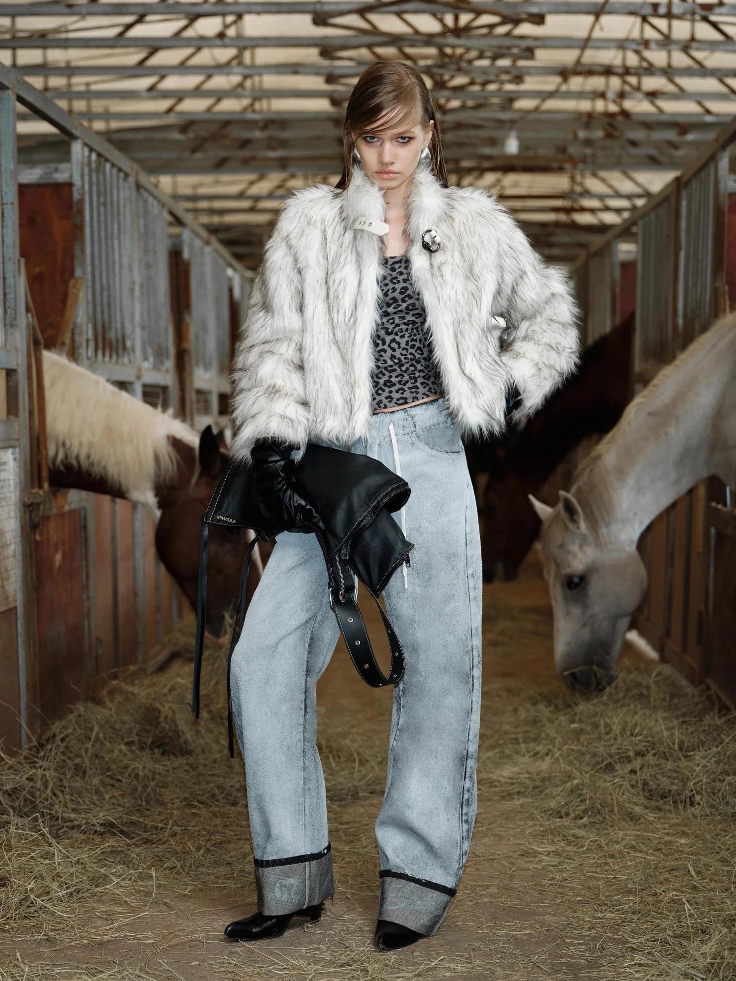 2th Desire Warm Thick Faux Fur Patchwork Vintage Stand Collar Zipper Women Cropped Jacket