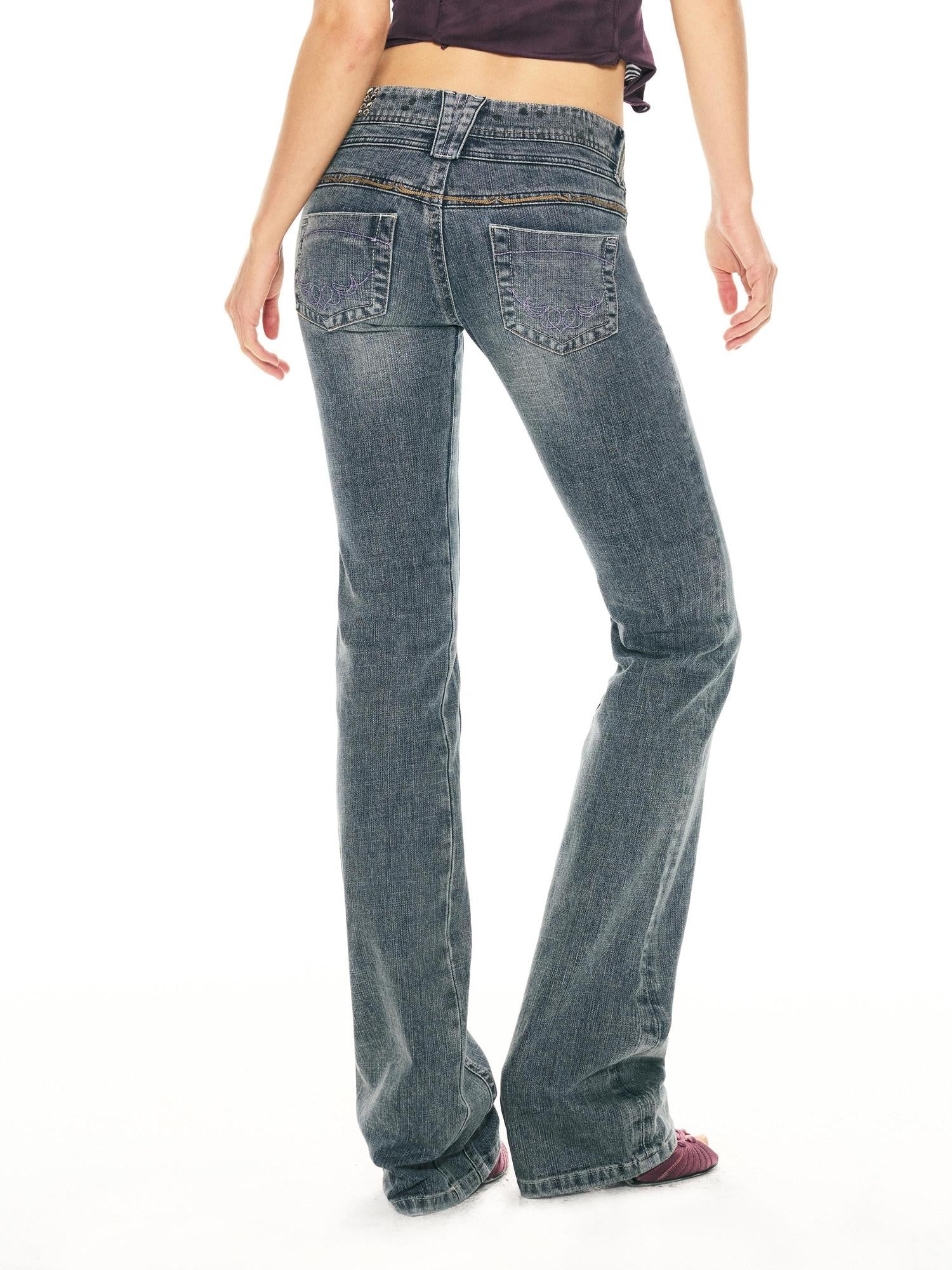 2th Desire Washed Blue Studded Punk Vintage Women&