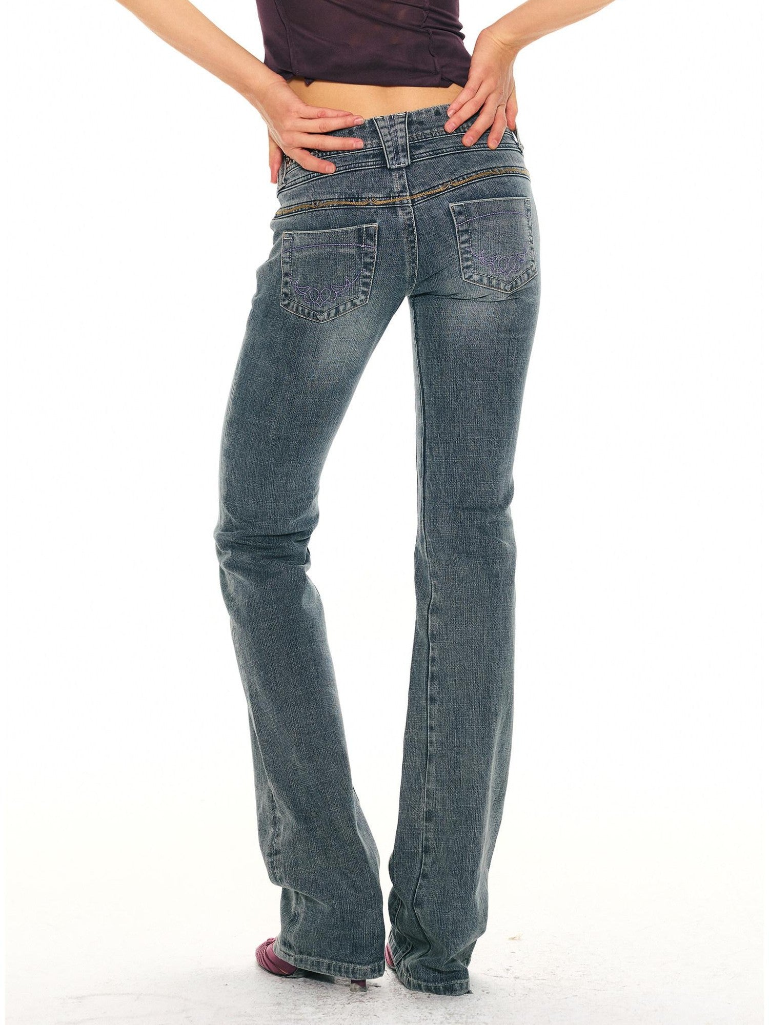 2th Desire Washed Blue Studded Punk Vintage Women&