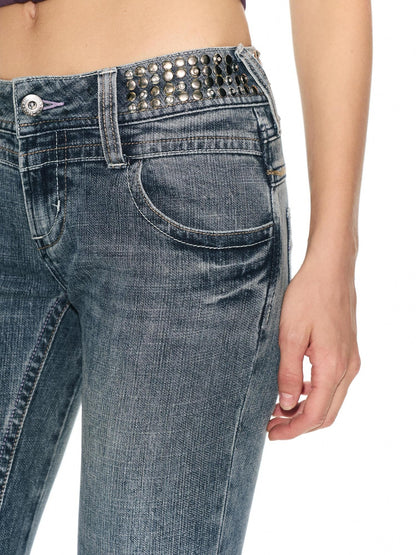 2th Desire Washed Blue Studded Punk Vintage Women&