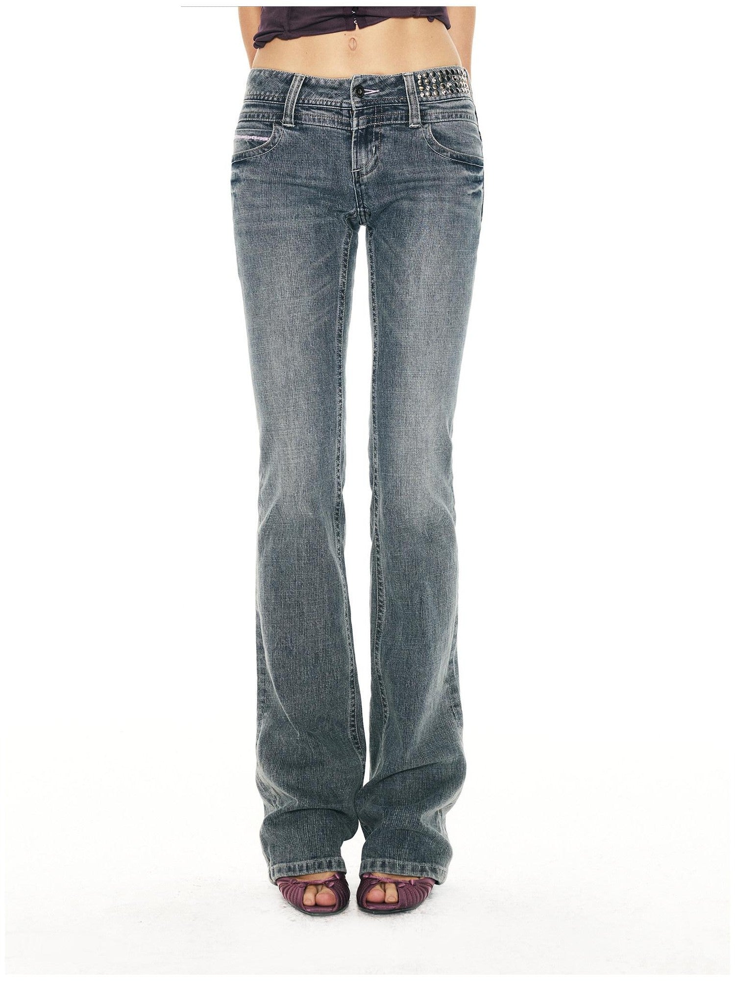 2th Desire Washed Blue Studded Punk Vintage Women&