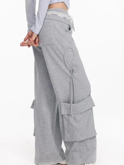 Washed Cargo Pants With Foldable Waist Tie Detail