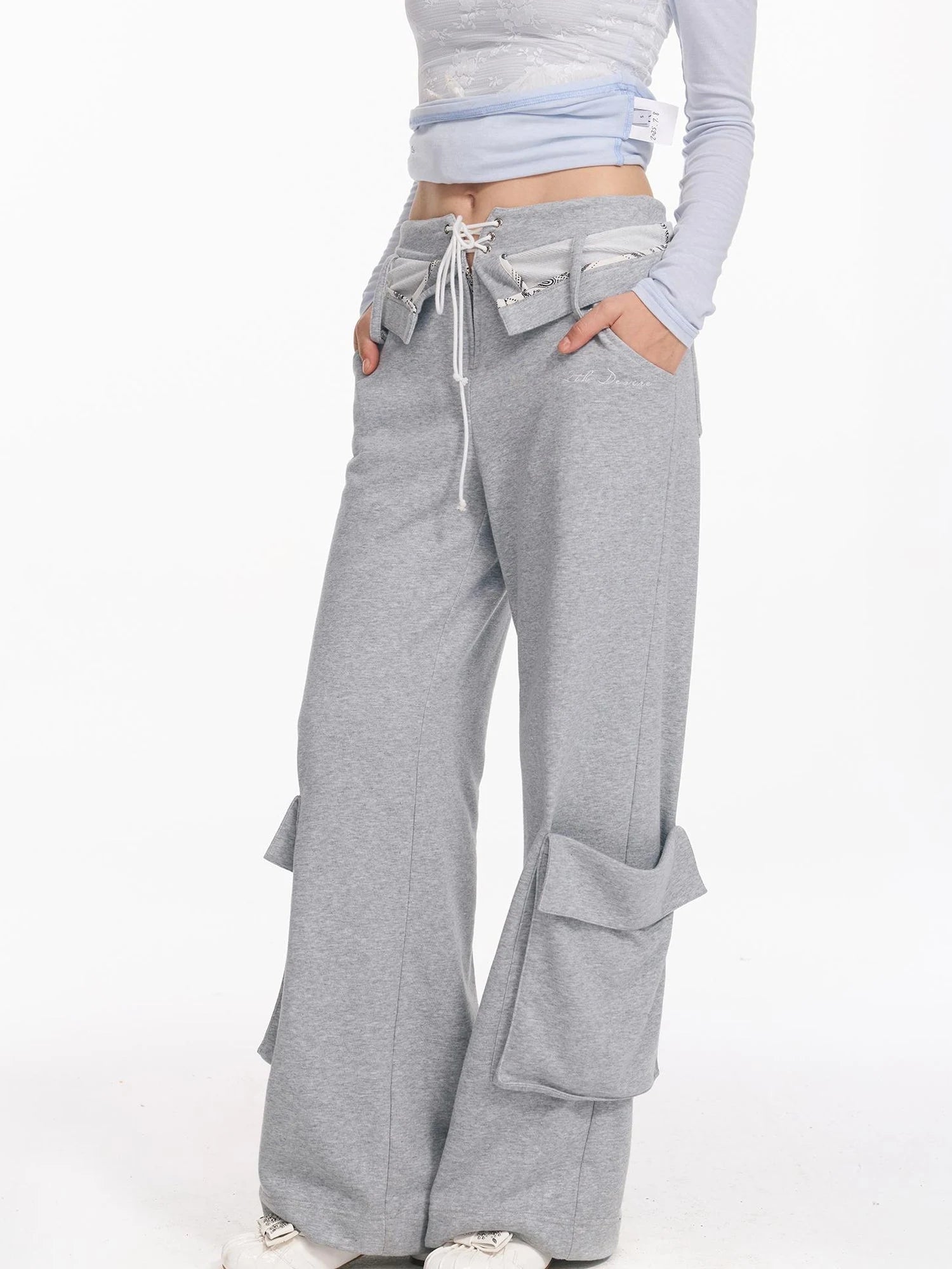Washed Cargo Pants With Foldable Waist Tie Detail