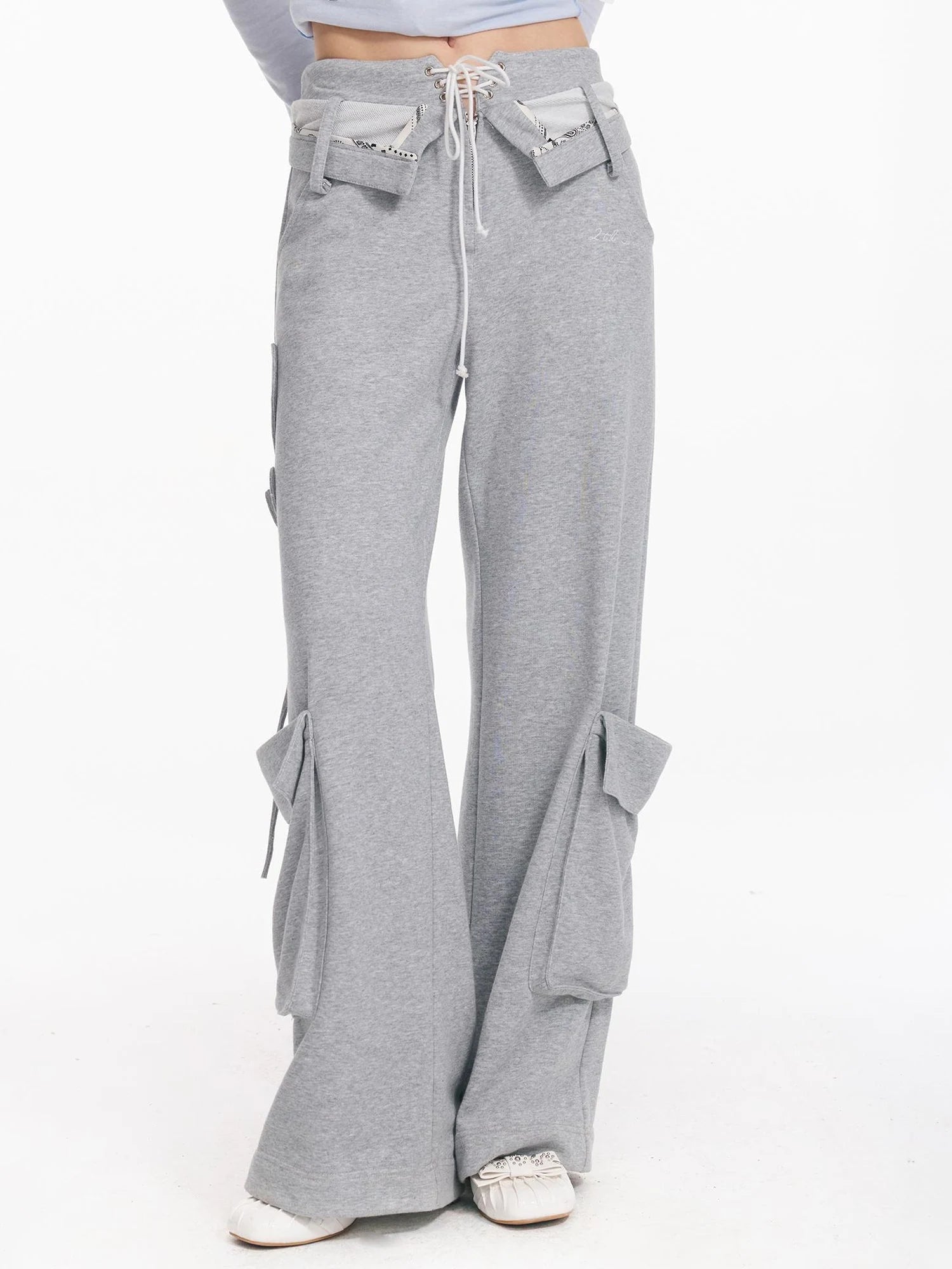 Washed Cargo Pants With Foldable Waist Tie Detail