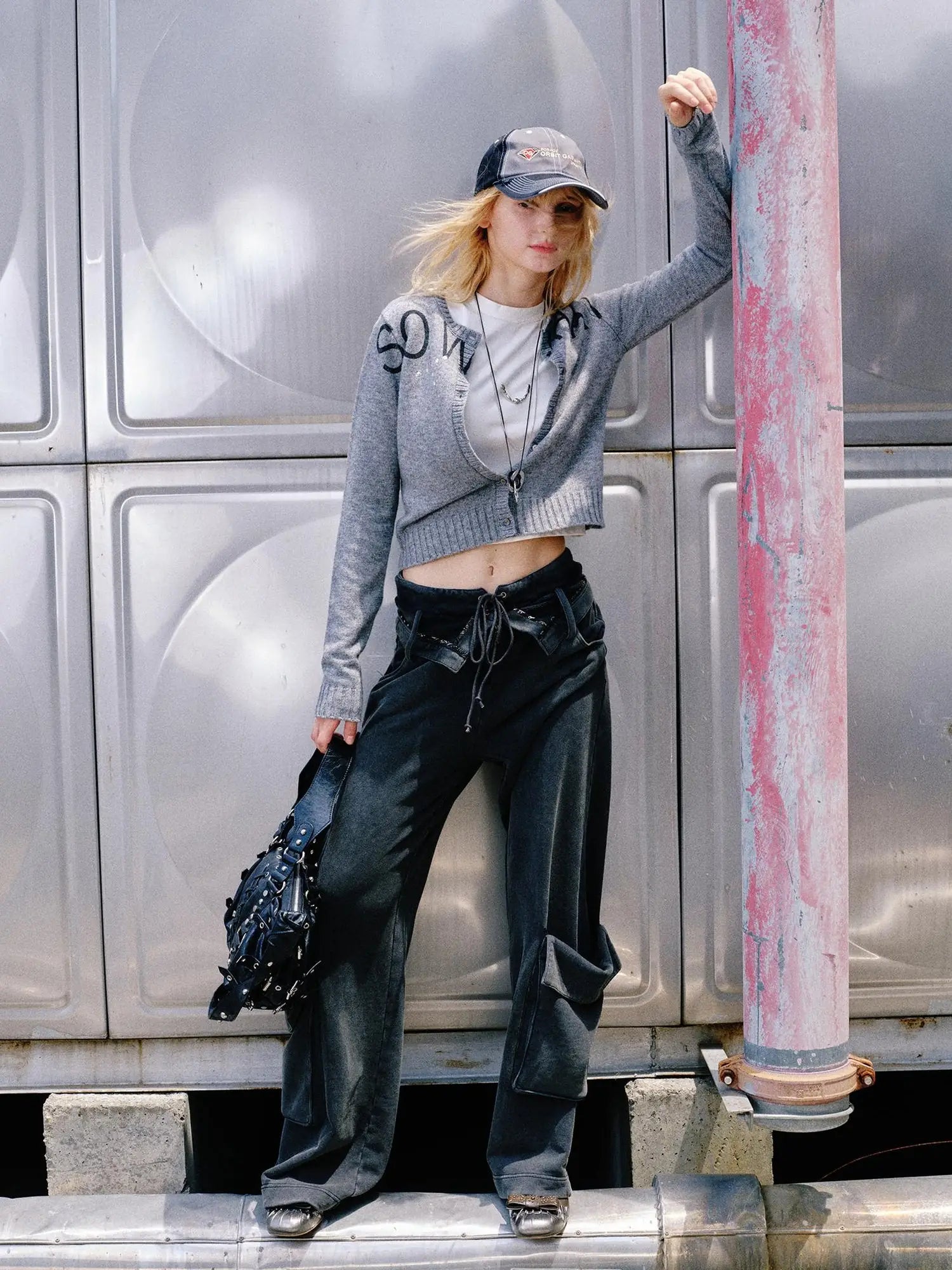 Washed Cargo Pants With Foldable Waist Tie Detail