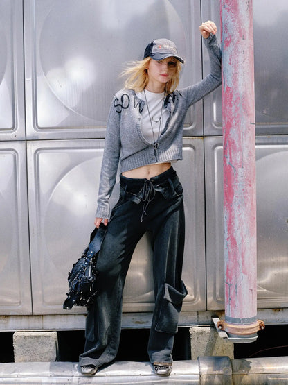 Washed Cargo Pants With Foldable Waist Tie Detail