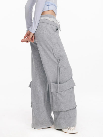 Washed Cargo Pants With Foldable Waist Tie Detail
