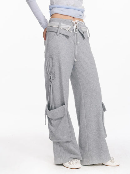 Washed Cargo Pants With Foldable Waist Tie Detail