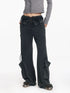 Washed Cargo Pants With Foldable Waist Tie Detail
