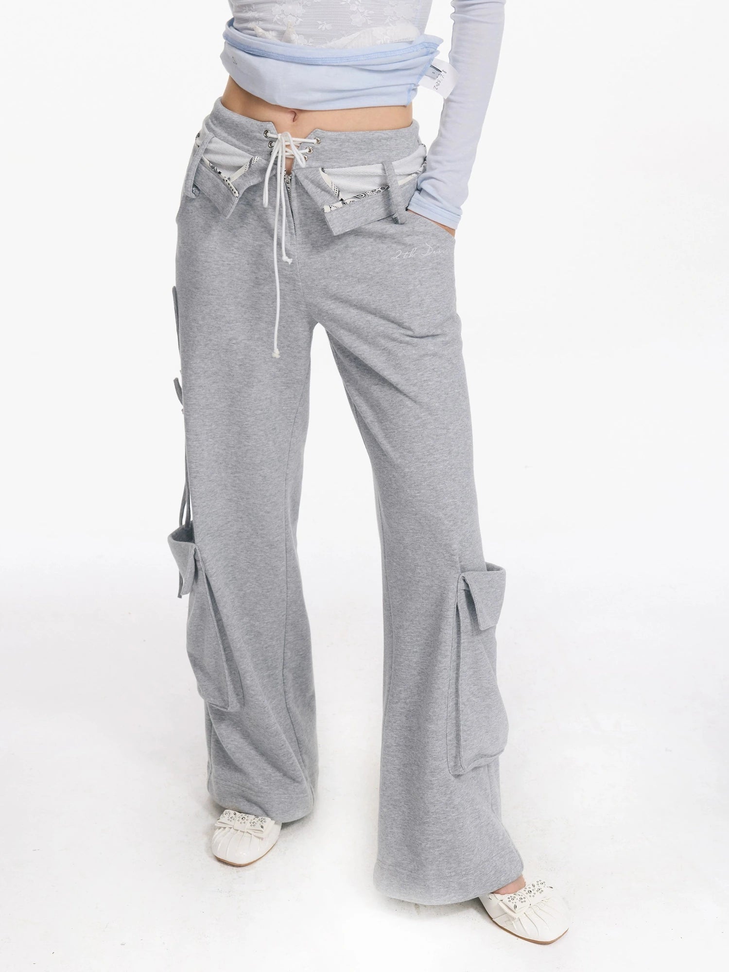 Washed Cargo Pants With Foldable Waist Tie Detail