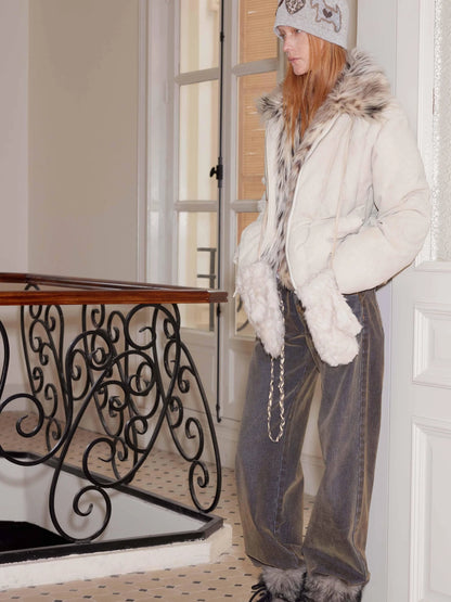 Winter Thick Down Coat With 90 Percent White Duck Down Removable Fur Hood