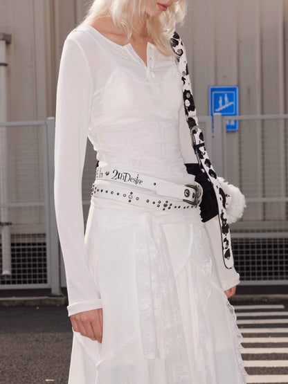 Wool Lace Tie Waist Asymmetric Knit Skirt