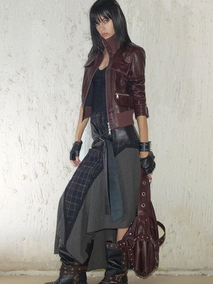 Wool Plaid Lace Irregular Hem Flowy Maxi Skirt