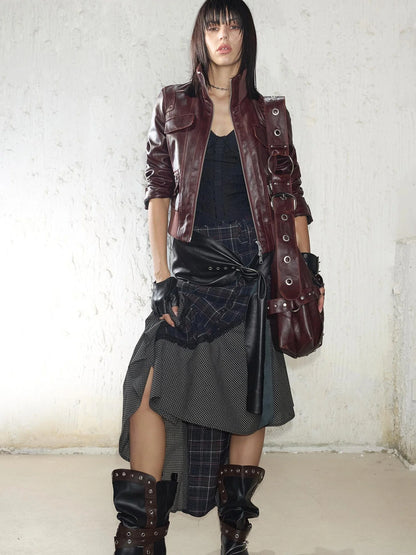 Wool Plaid Lace Irregular Hem Flowy Maxi Skirt