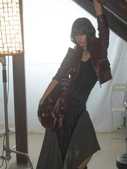 Wool Plaid Lace Irregular Hem Flowy Maxi Skirt
