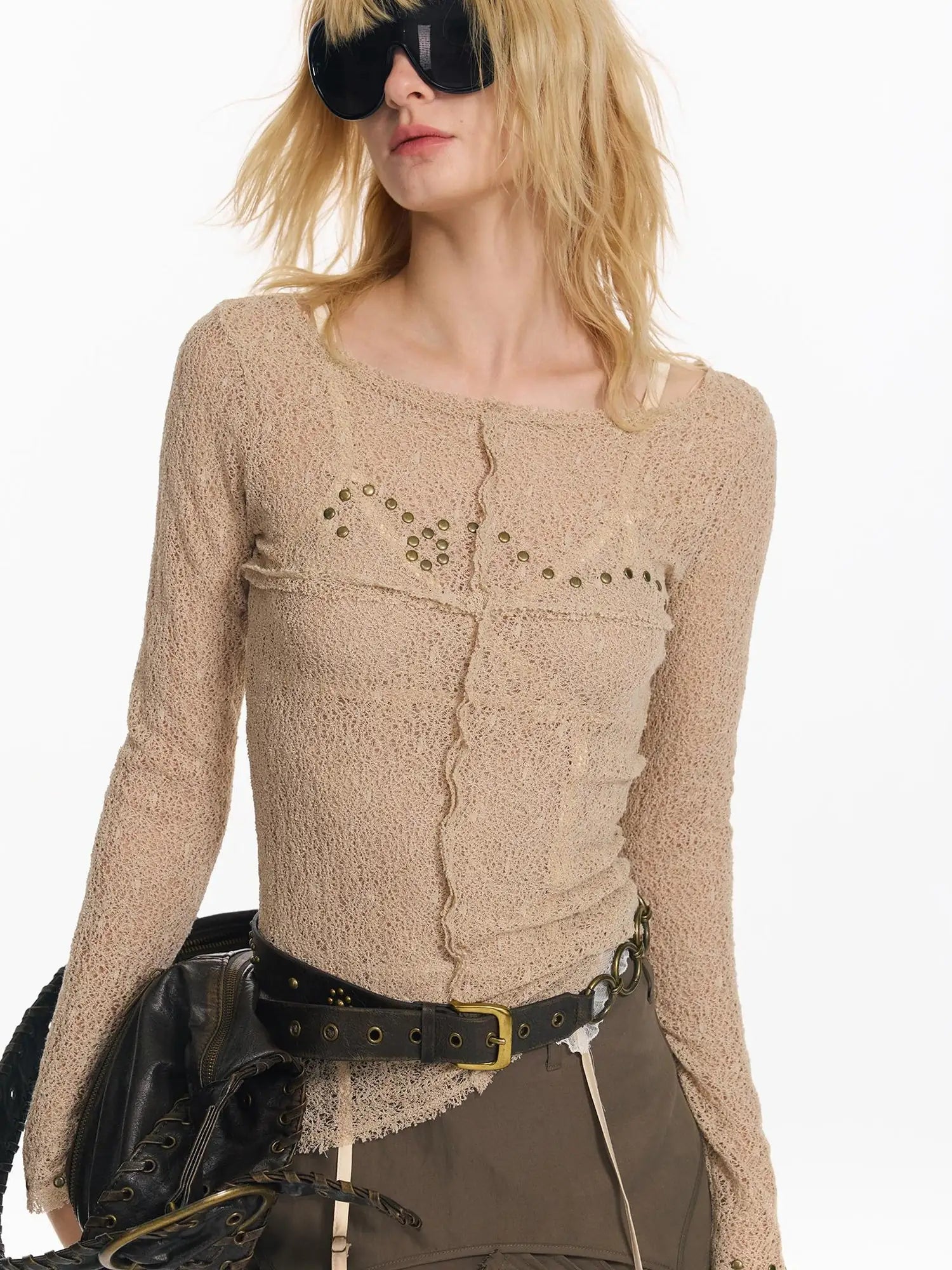Wrapped Bead Hot Drilled Hollow Punk Slimming Top