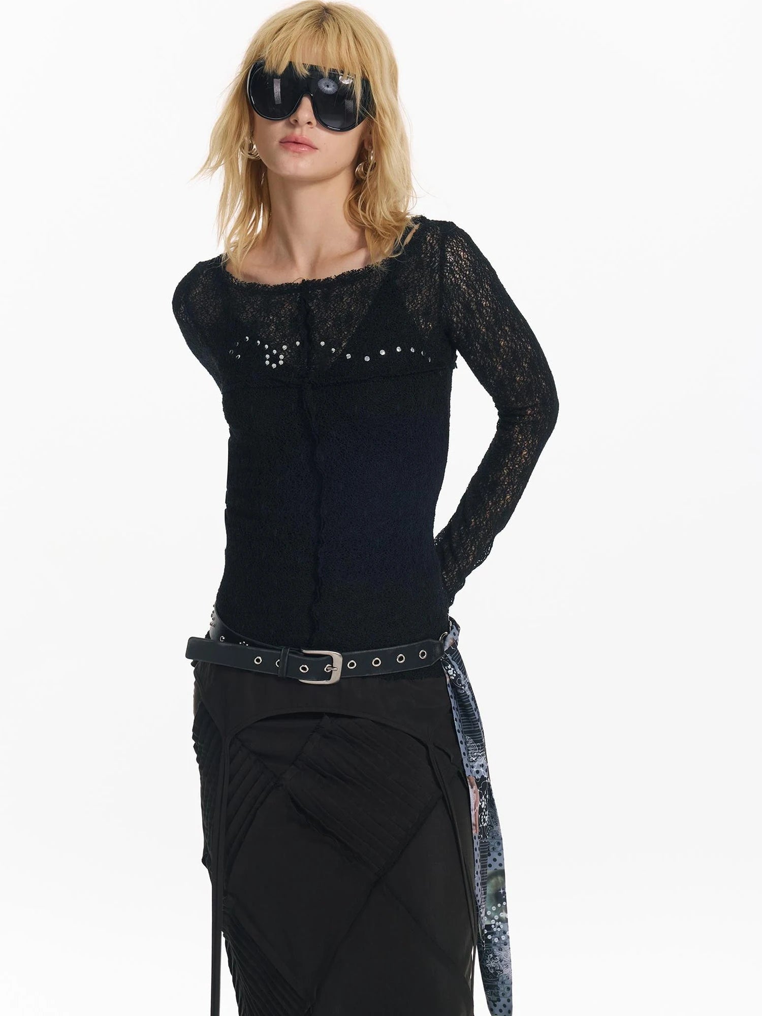 Wrapped Bead Hot Drilled Hollow Punk Slimming Top