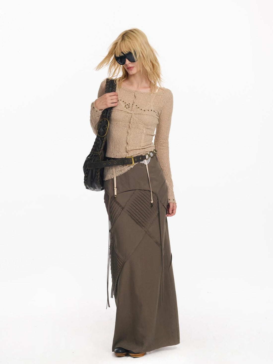 Wrapped Bead Hot Drilled Hollow Punk Slimming Top