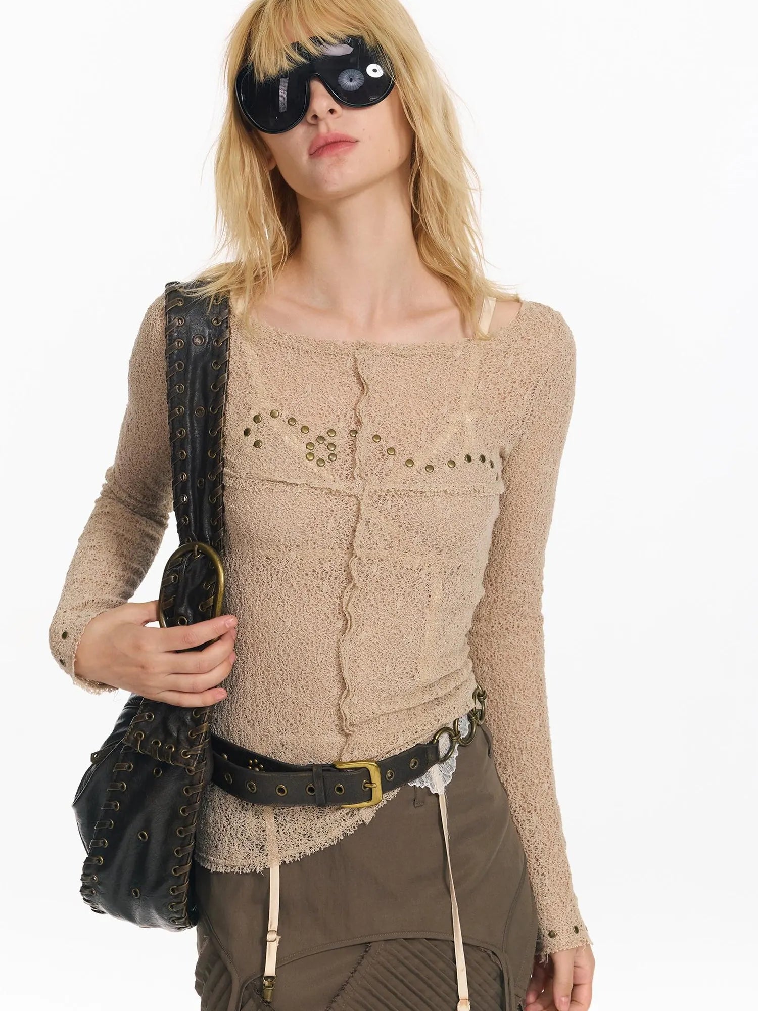Wrapped Bead Hot Drilled Hollow Punk Slimming Top