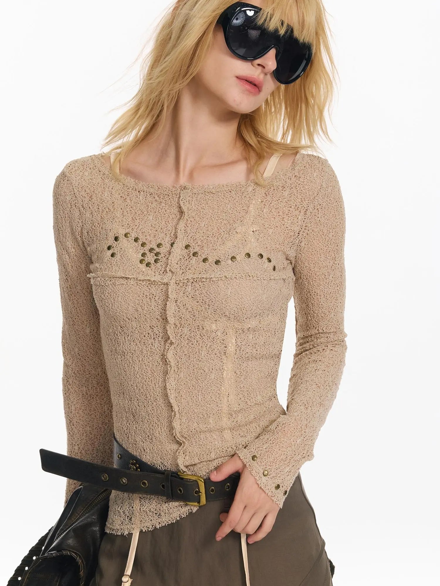 Wrapped Bead Hot Drilled Hollow Punk Slimming Top