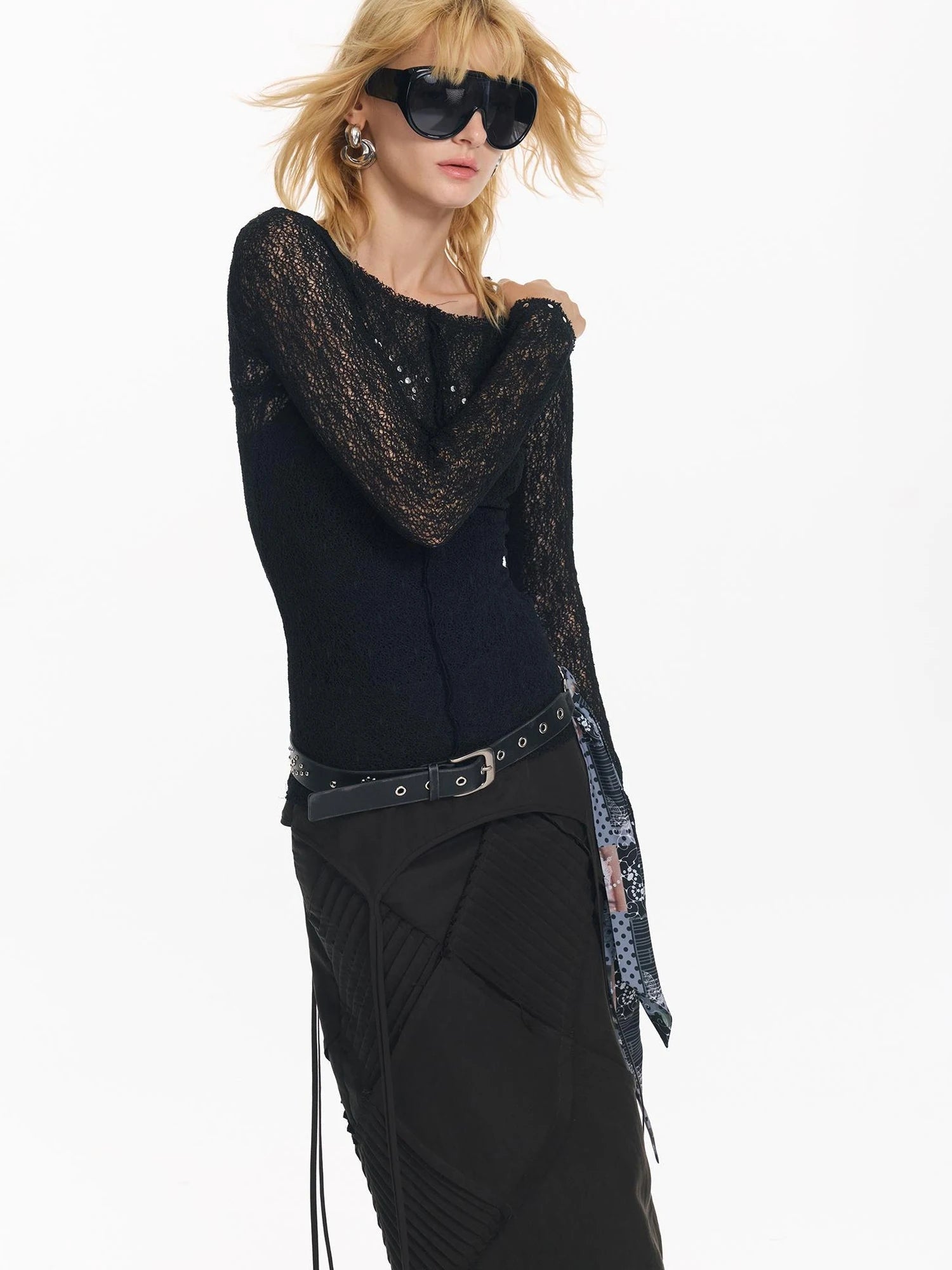 Wrapped Bead Hot Drilled Hollow Punk Slimming Top