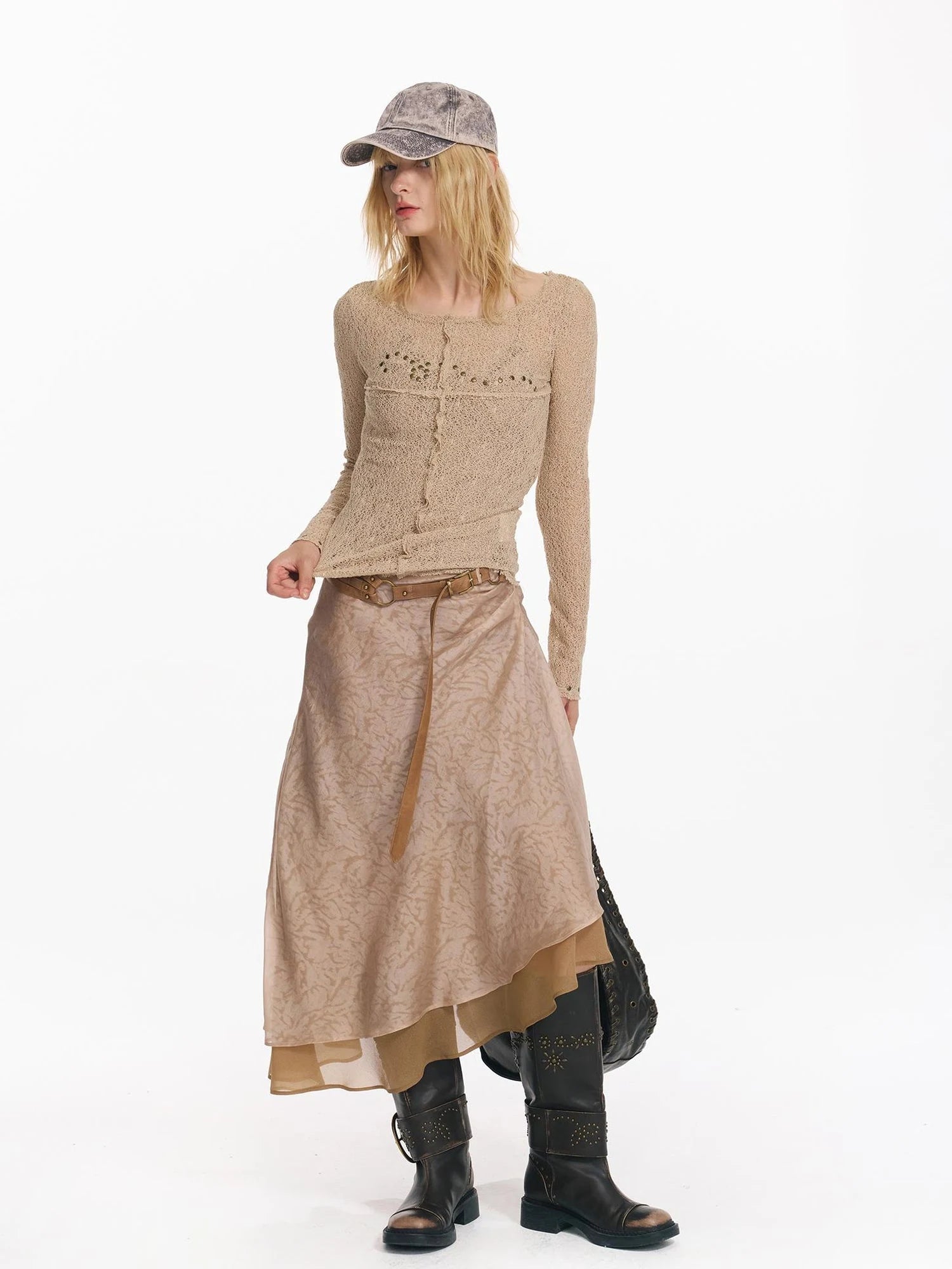 Wrapped Bead Hot Drilled Hollow Punk Slimming Top
