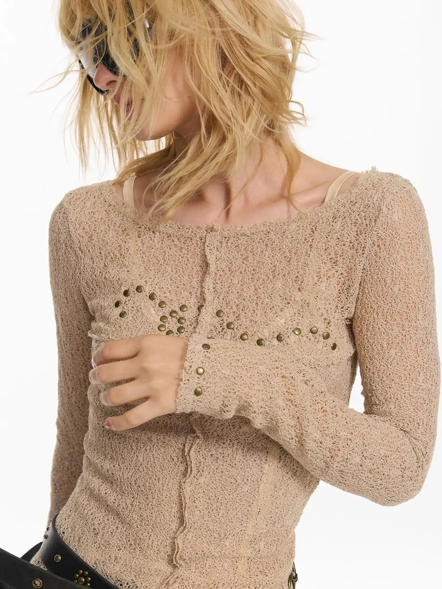 Wrapped Bead Hot Drilled Hollow Punk Slimming Top