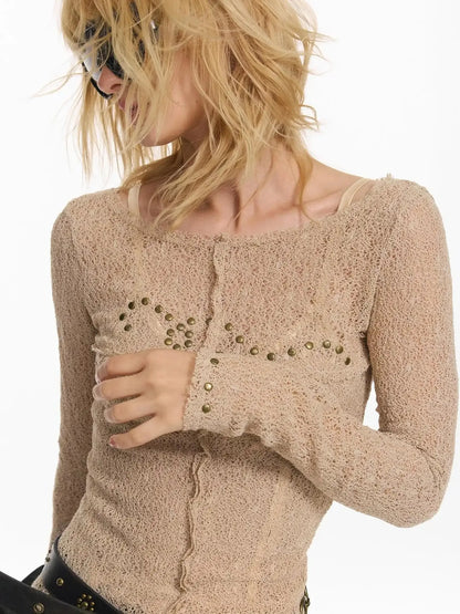 Wrapped Bead Hot Drilled Hollow Punk Slimming Top