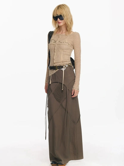 2th Desire Wrapped Beaded Punk Hollow Knit Top T-shirt