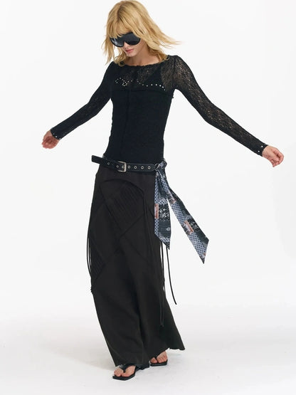 2th Desire Wrapped Beaded Punk Hollow Knit Top T-shirt