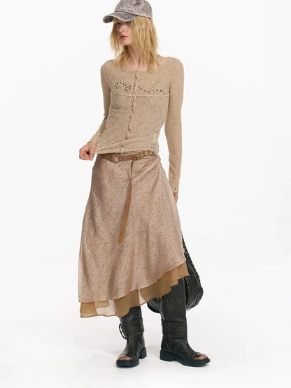 2th Desire Wrapped Beaded Punk Hollow Knit Top T-shirt