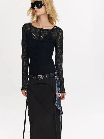 2th Desire Wrapped Beaded Punk Hollow Knit Top T-shirt