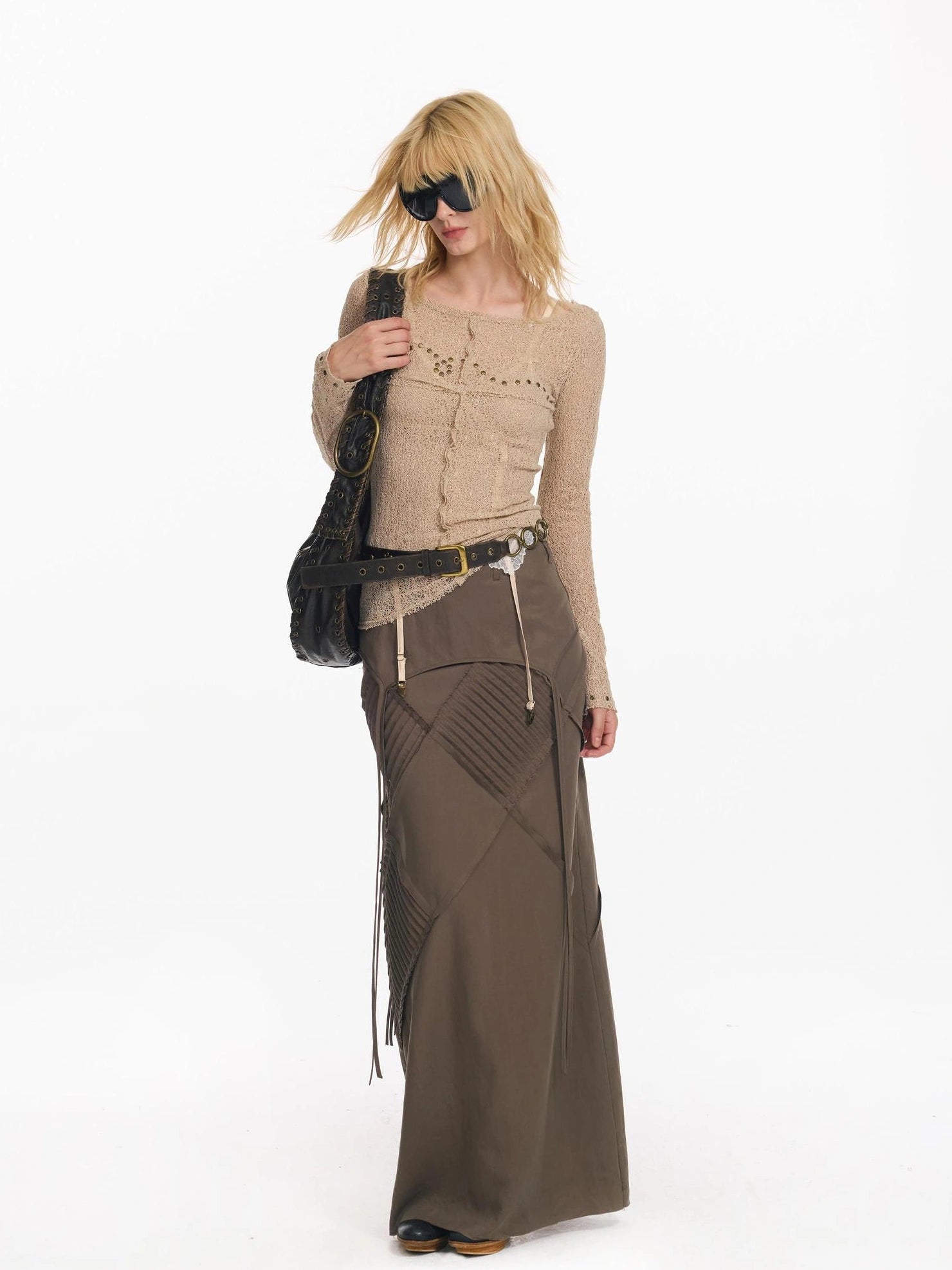 2th Desire Wrapped Beaded Punk Hollow Knit Top T-shirt