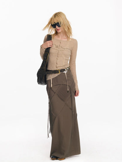 2th Desire Wrapped Beaded Punk Hollow Knit Top T-shirt