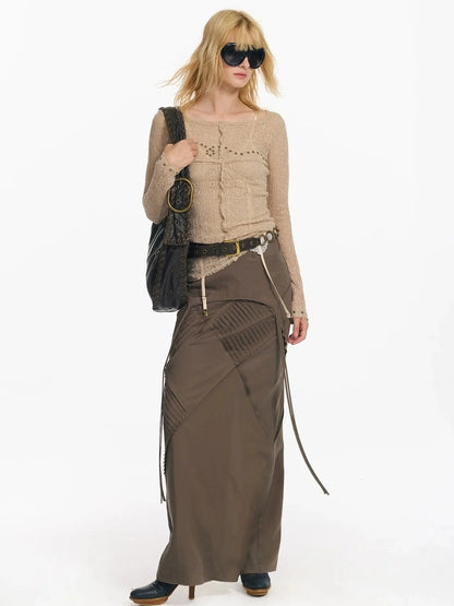 2th Desire Wrapped Beaded Punk Hollow Knit Top T-shirt