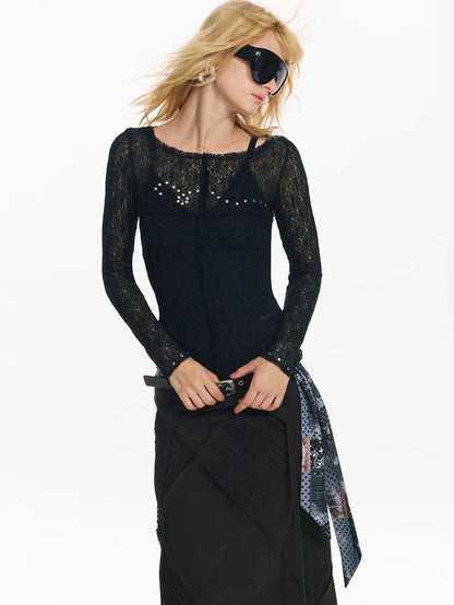 2th Desire Wrapped Beaded Punk Hollow Knit Top T-shirt