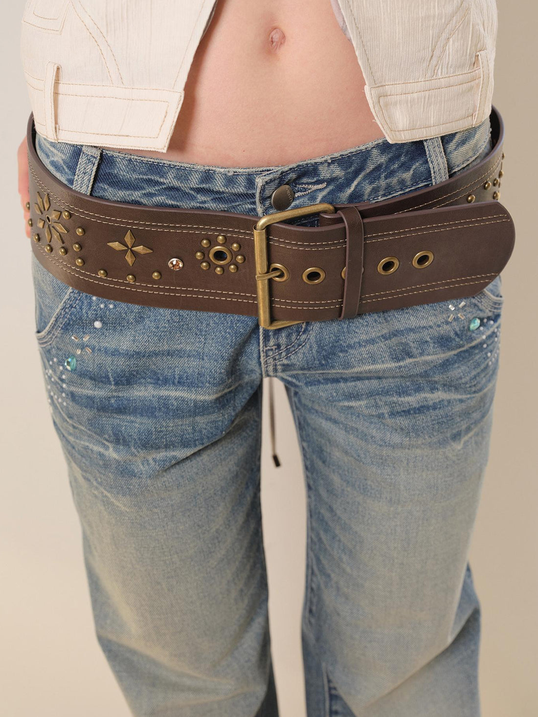 2th Desire Y2K Rhinestone Studded Vintage Colorful Wide Belt