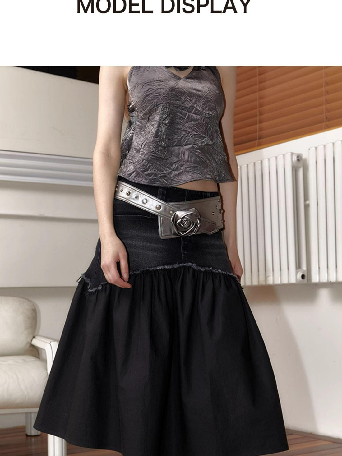2th Desire Y2K Silver Rose Studded Wide Belt