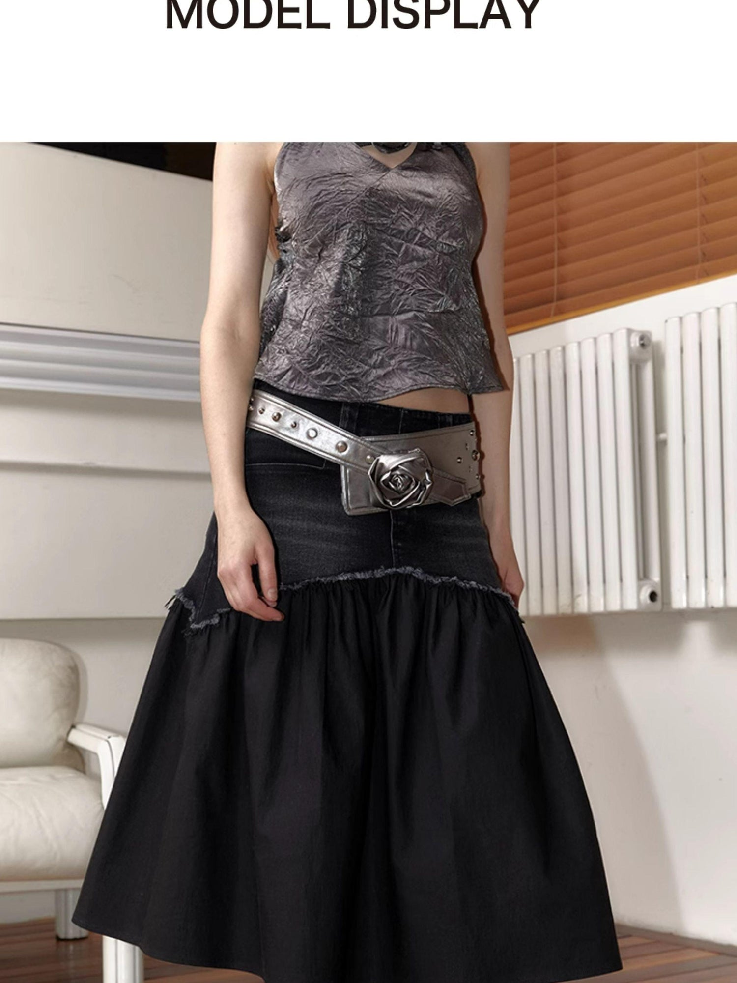 2th Desire Y2K Silver Rose Studded Wide Belt
