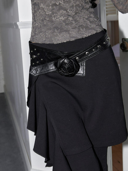 2th Desire Y2K Silver Rose Studded Wide Belt