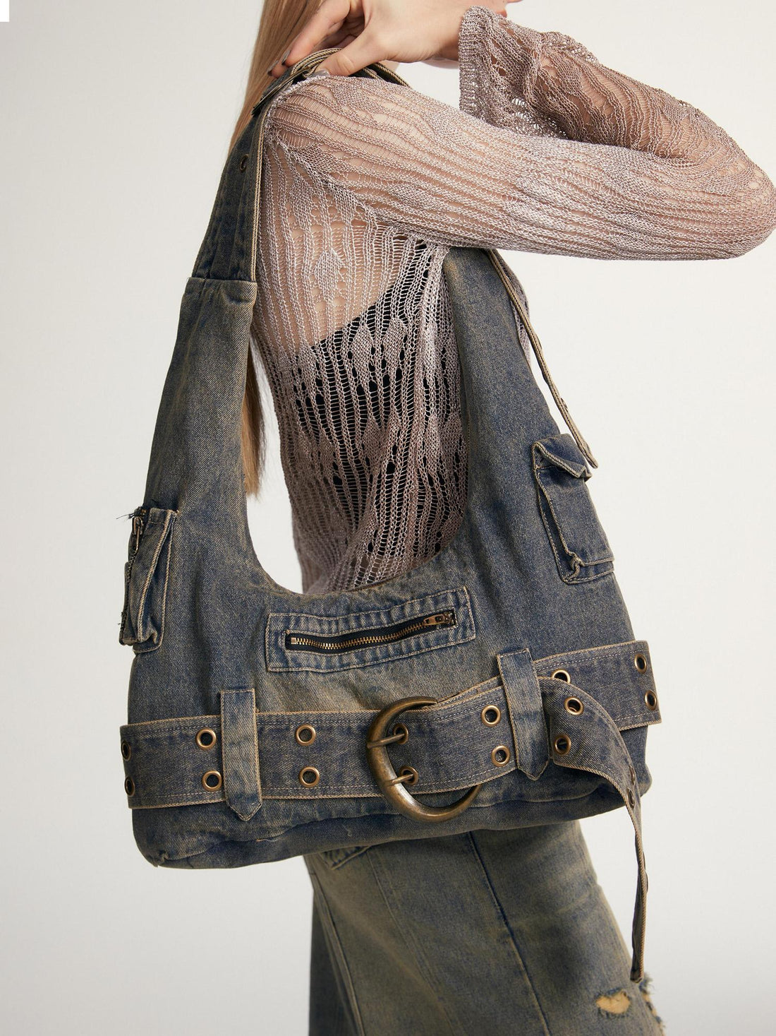 2th Desire Y2K Vintage Denim Crossbody Bag