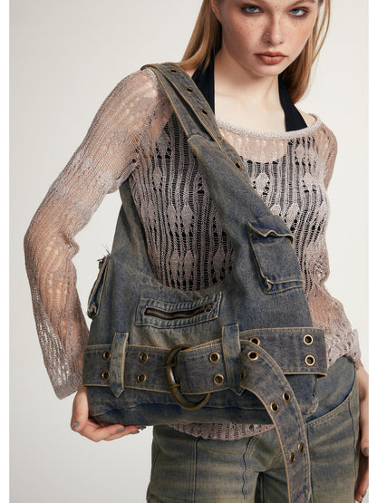 2th Desire Y2K Vintage Denim Crossbody Bag