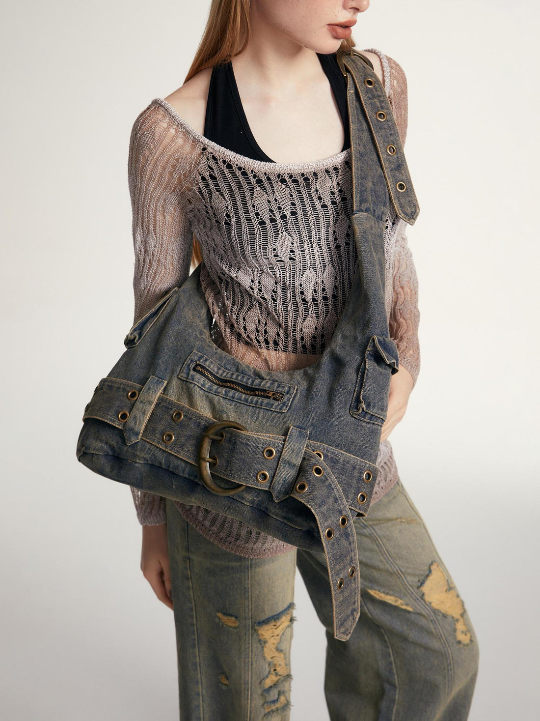 2th Desire Y2K Vintage Denim Crossbody Bag