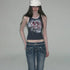 The NeverMore Soft Stretch Cotton Slim Fit Round Neck Printed Cropped Women Navy Camisoles