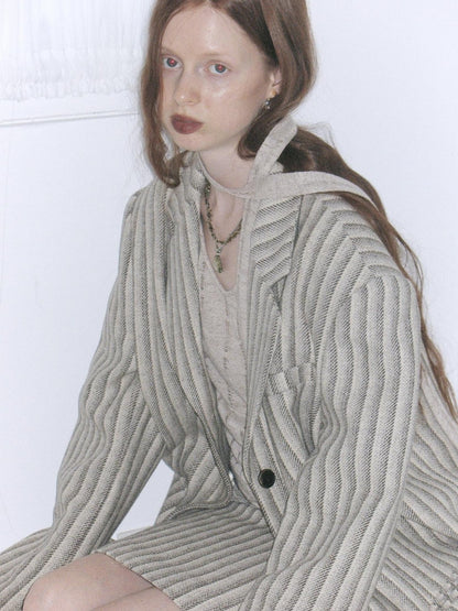 Dorydory Gray White Striped Double Breasted Structured Women&