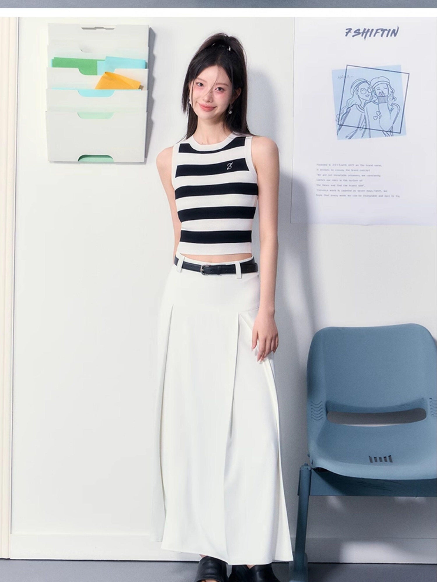 7Shiftin Elegant Versatile Solid White Classic Fit For Young Women Maxi Skirts