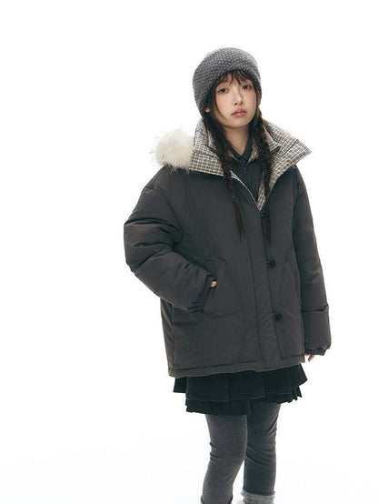 NAPSNAPS White Fur Hooded Double Collar Faux Two Piece Women&