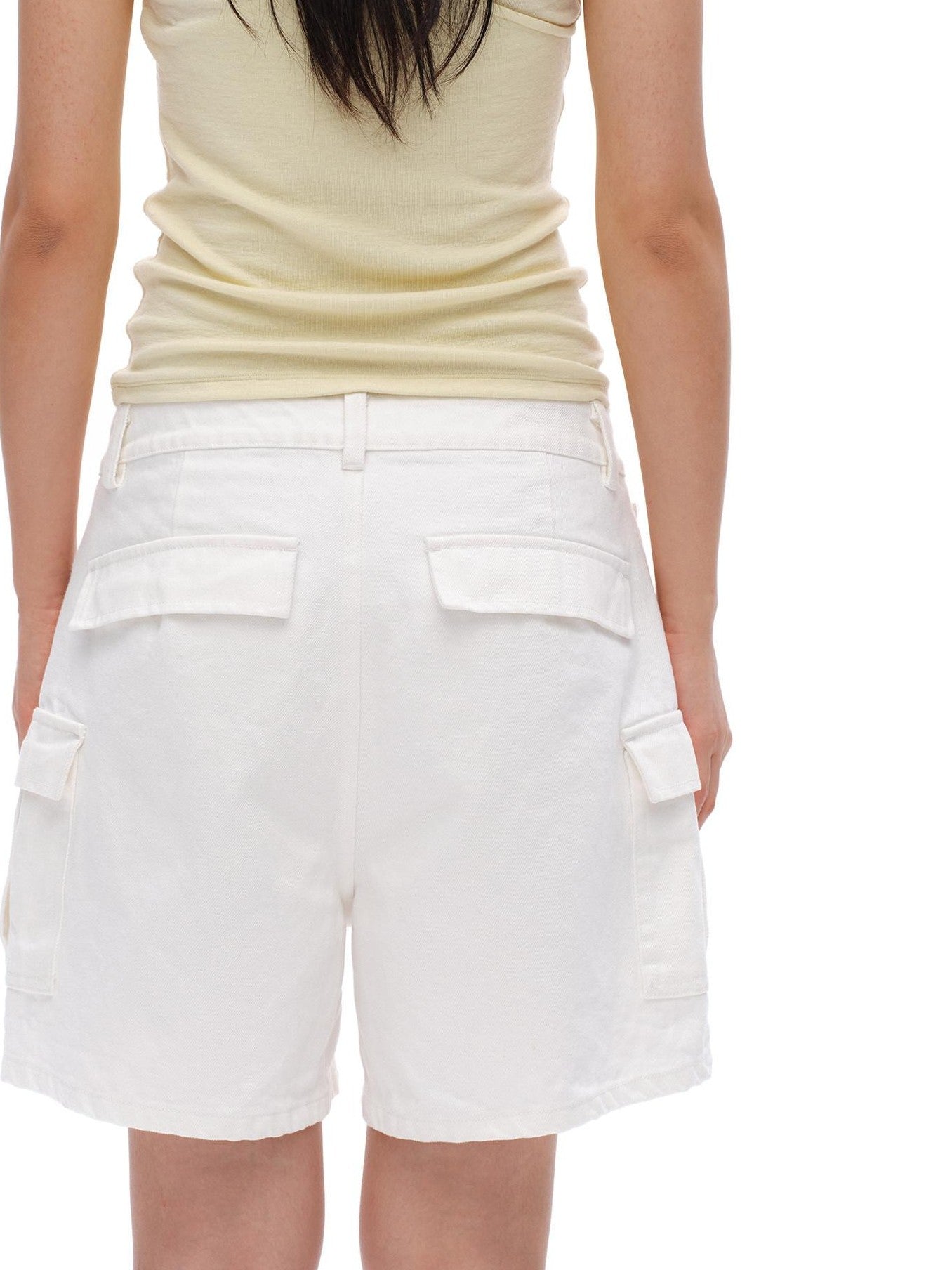 oinimi White Vintage Bermuda Cargo Button Fly Pocket Women&