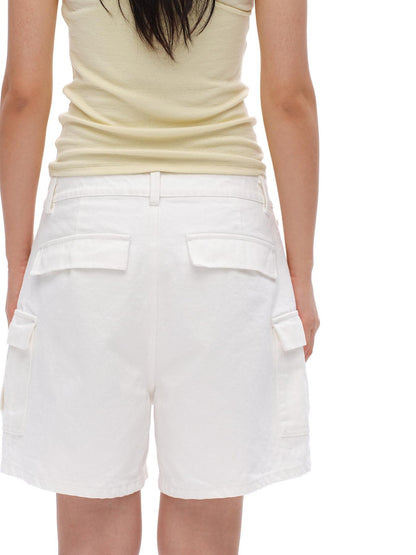oinimi White Vintage Bermuda Cargo Button Fly Pocket Women&